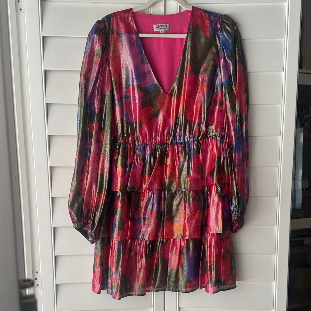 Crosby by Mollie Burch tiered long sleeve metallic mini dress